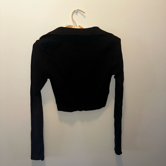 Zara Collared Black Long Sleeve Women's Crop Top - Picture 2 of 3